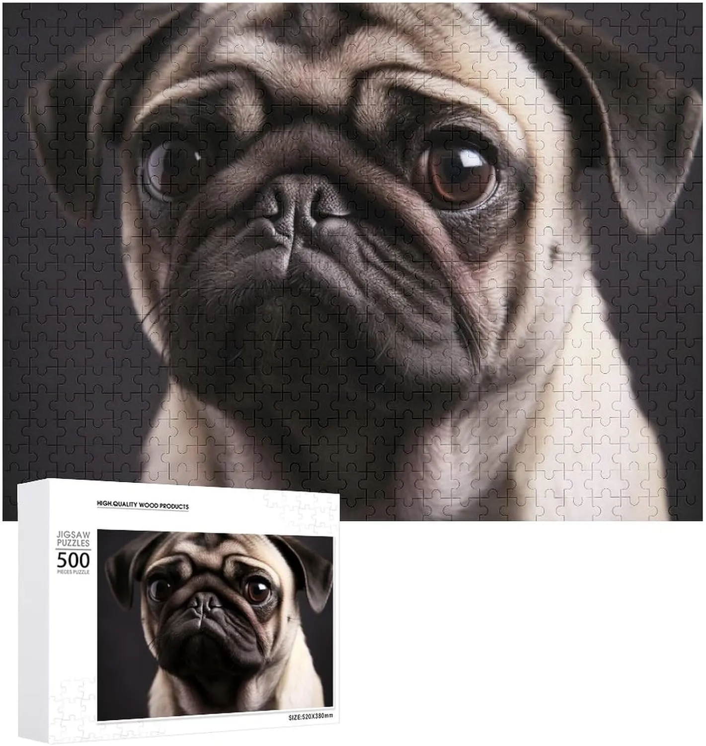 Puzzle 1000/500/300 Pieces Pug Pet Puzzle Wooden Jigsaw Puzzles from Photos Wedding Puzzle Family Reunion displace sunlit bookstore surround Puzzle for Wedding Gift Puzzle Personalized Photo 