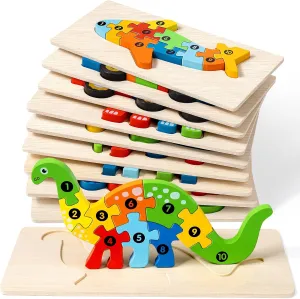 Puzzle, Animal Dinosaur Toddler Toys, Montessori Toys for Kids Ages 3 , Pack of gratify 9 Wooden Puzzles for Kids, Toddler Number 