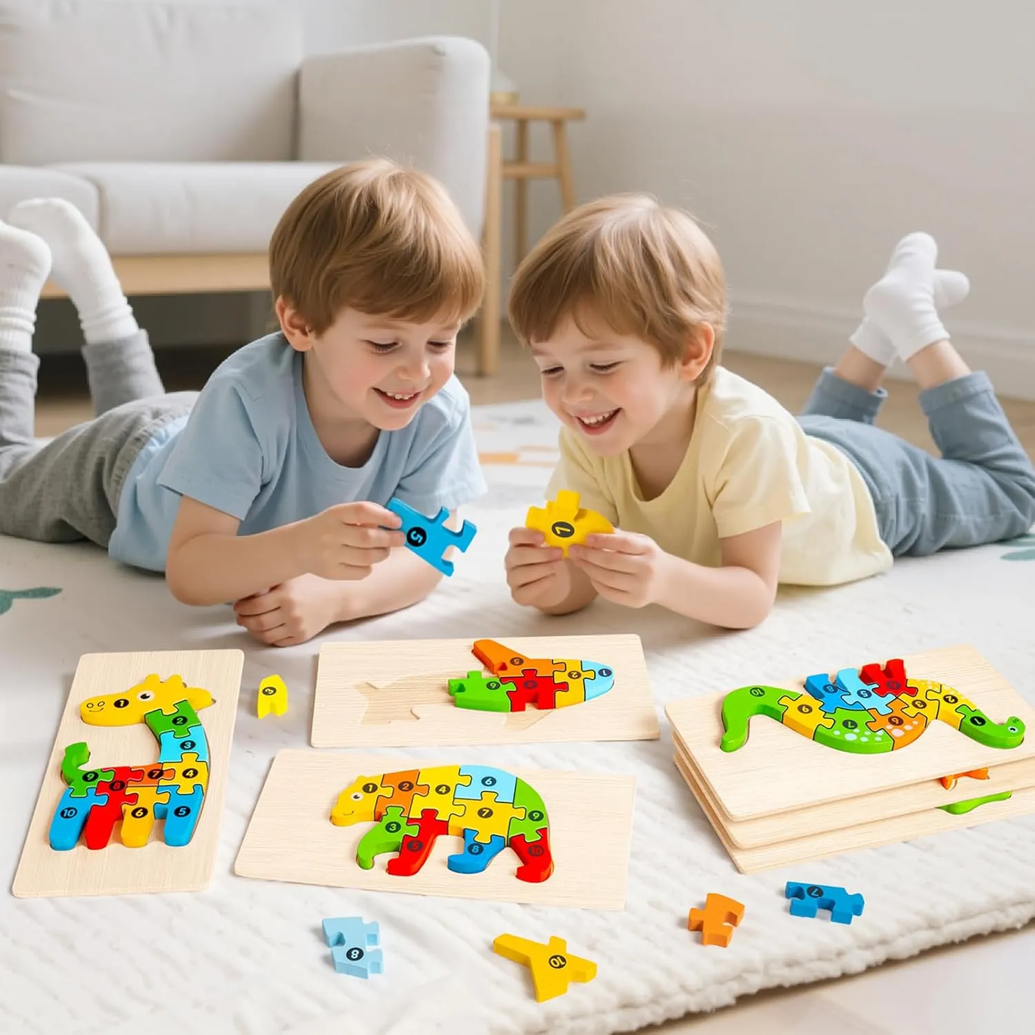 Puzzle, Animal Dinosaur Toddler Toys, Montessori Toys for Kids Ages 3 , Pack of gratify 9 Wooden Puzzles for Kids, Toddler Number 