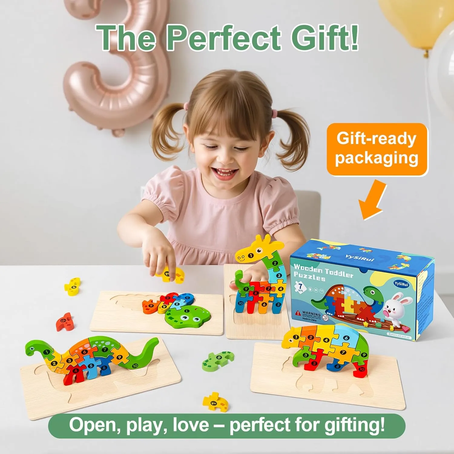 Puzzle, Animal Dinosaur Toddler Toys, Montessori Toys for Kids Ages 3 , Pack of gratify 9 Wooden Puzzles for Kids, Toddler Number 