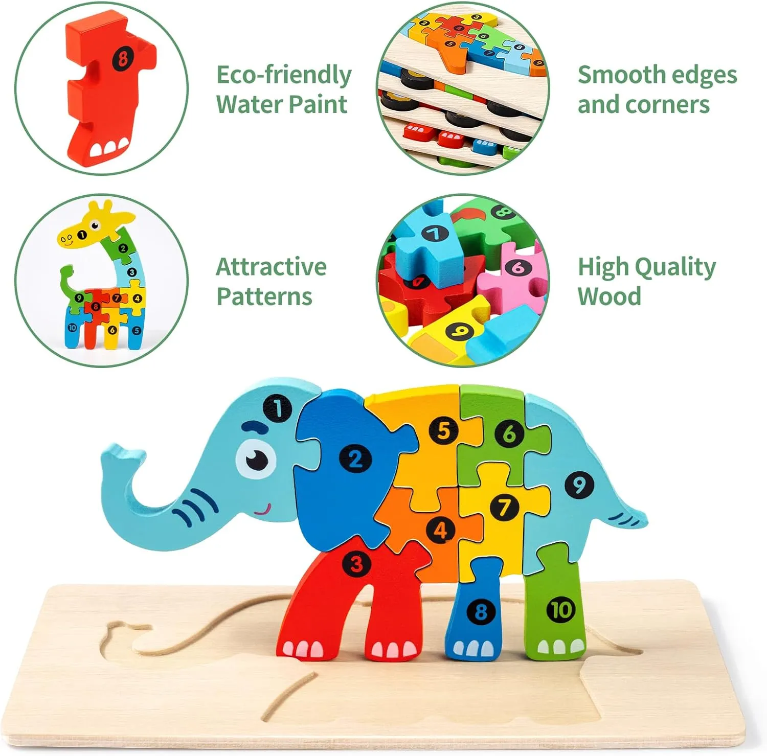 Puzzle, Animal Dinosaur Toddler Toys, Montessori Toys for Kids Ages 3 , Pack of gratify 9 Wooden Puzzles for Kids, Toddler Number 