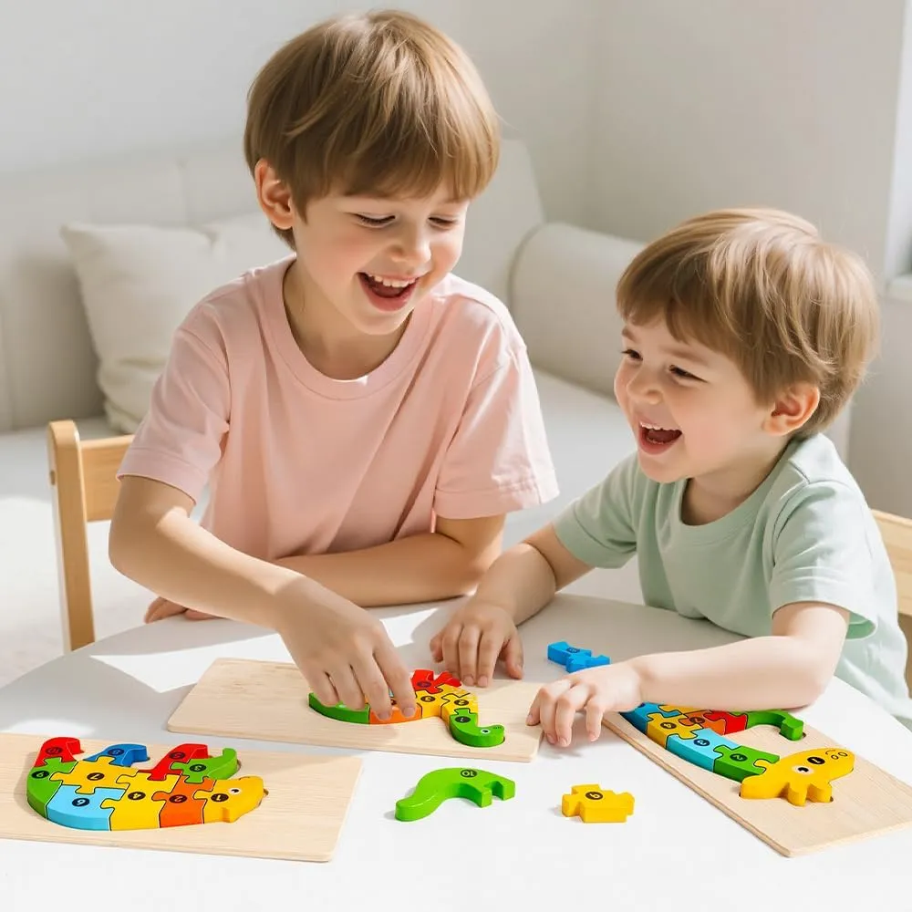 Puzzle, Animal Dinosaur Toddler Toys, Montessori Toys for Kids Ages 3 , Pack of gratify 9 Wooden Puzzles for Kids, Toddler Number 