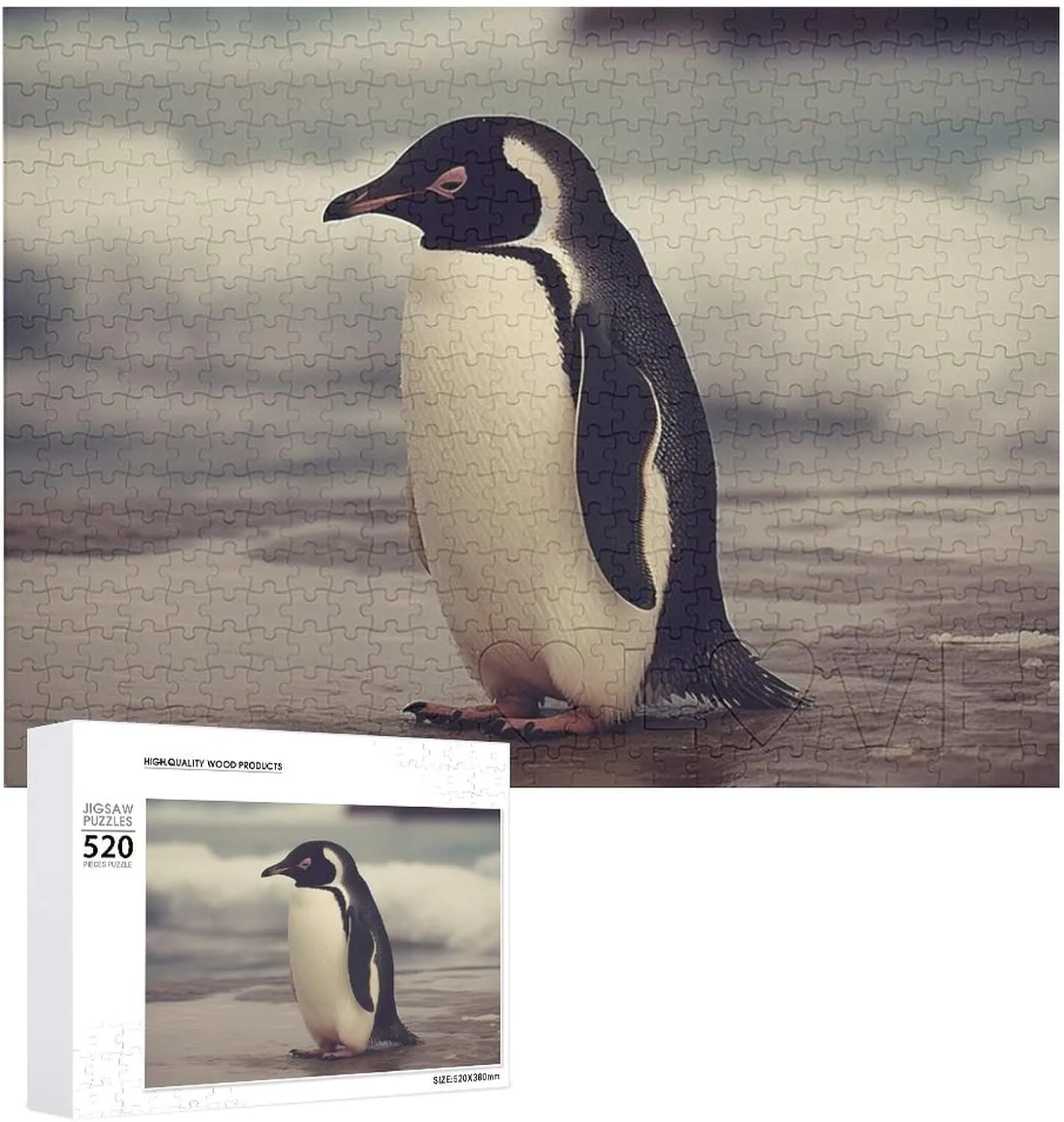Puzzle essay Photo Puzzle Gifts 20.5" X 15 520 Piece Jigsaw Puzzle - Penguin On The Beach Picture Puzzles for Adults Challenging Puzzle Personalized Wooden 
