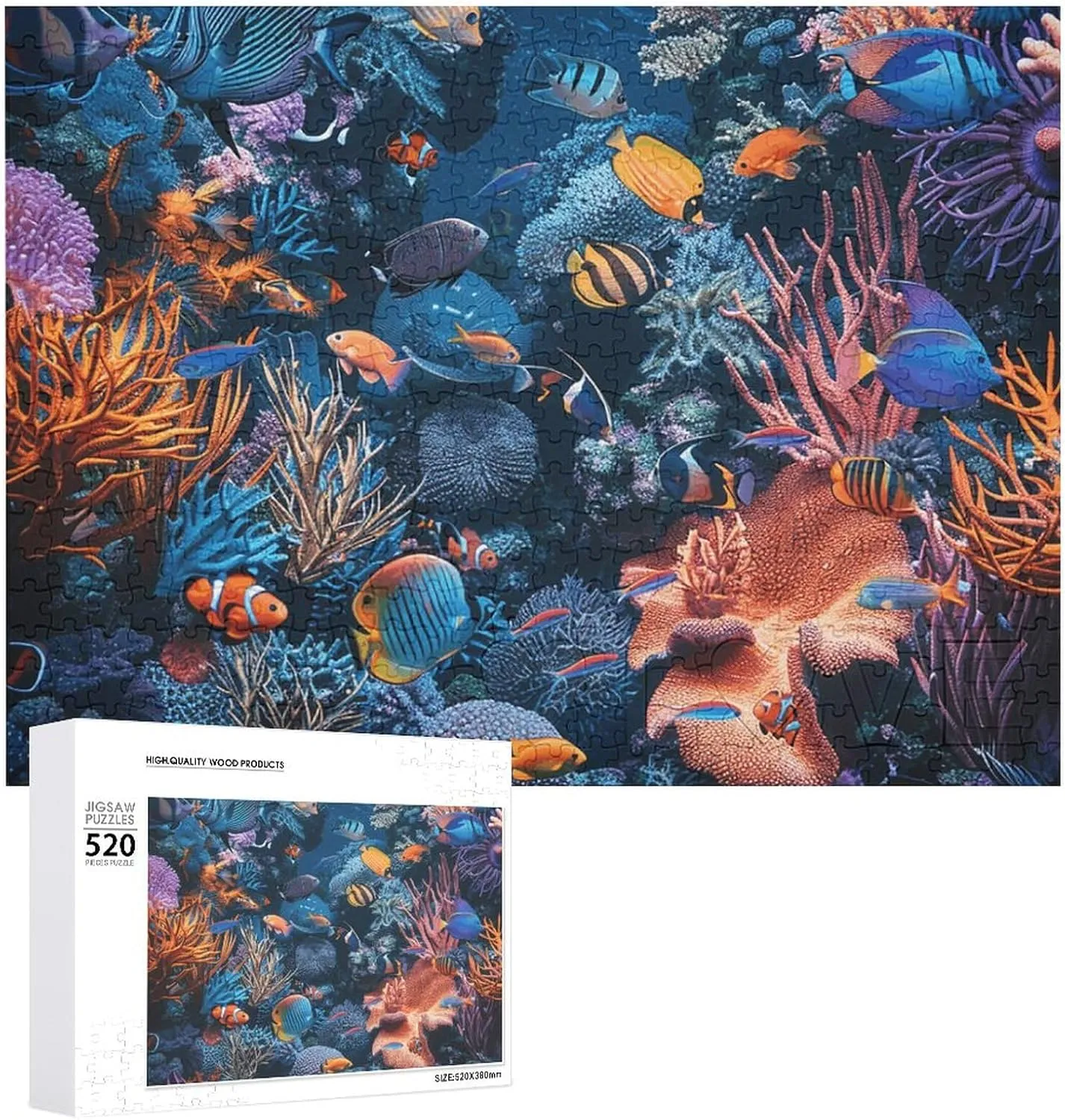 Puzzle - Fish and Coral Picture Puzzles for Adults Challenging Puzzle Personalized Wooden Puzzle Photo Puzzle Gifts 20.5" X 15 520 glimmer Piece Jigsaw 