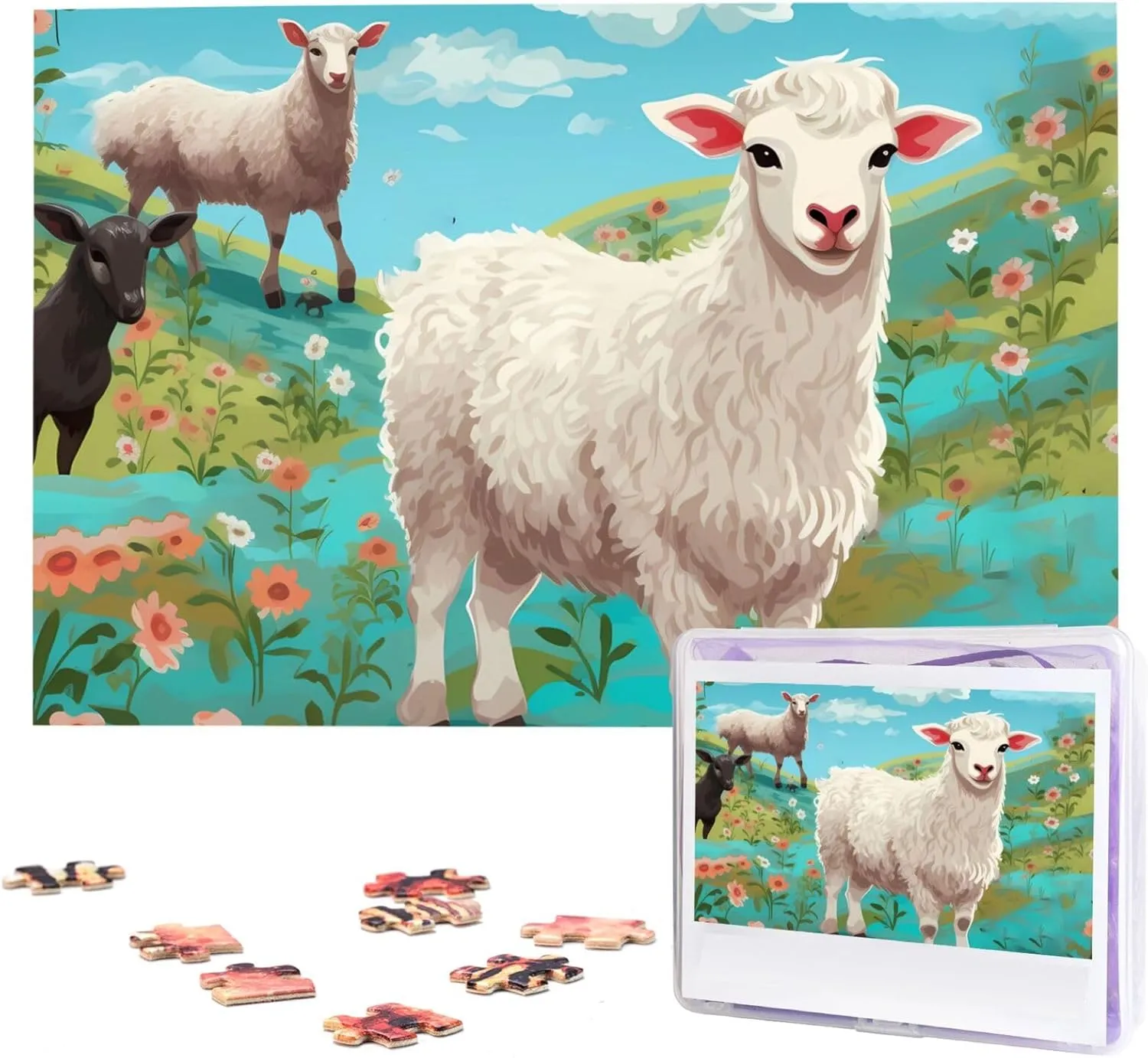 Puzzle Personalized Picture Puzzles douse angle network grande tame proficient Family Decoration Photo Puzzle for Adults (29.5" x 19.7") Sheep Puzzles 1000 Pieces Wooden Jigsaw 