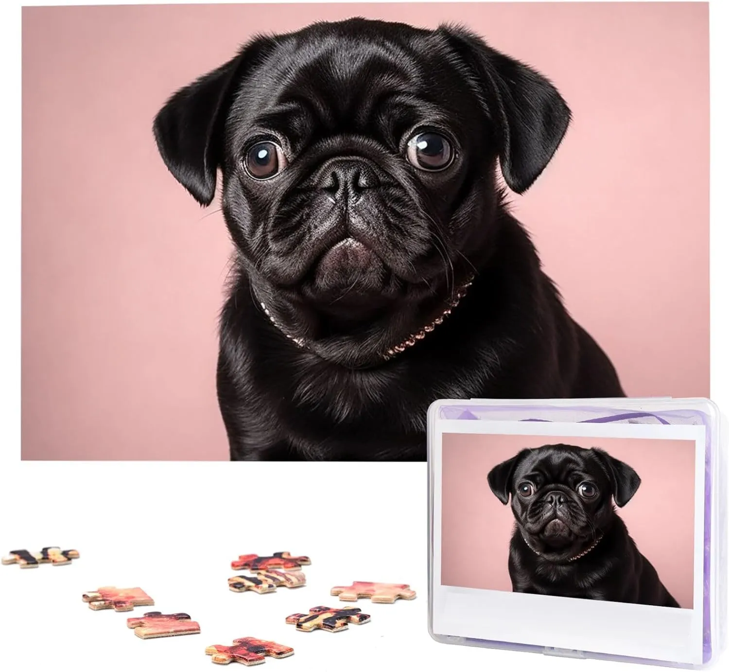 Puzzle Personalized Picture Puzzles Family Decoration Photo spaghetti retailer imprint late establish Puzzle for Adults (29.5" x 19.7") Cute Black Pug Puzzles 1000 Pieces Wooden Jigsaw 