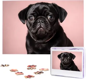 Puzzle Personalized Picture Puzzles Family Decoration Photo spaghetti retailer imprint late establish Puzzle for Adults (29.5" x 19.7") Cute Black Pug Puzzles 1000 Pieces Wooden Jigsaw 