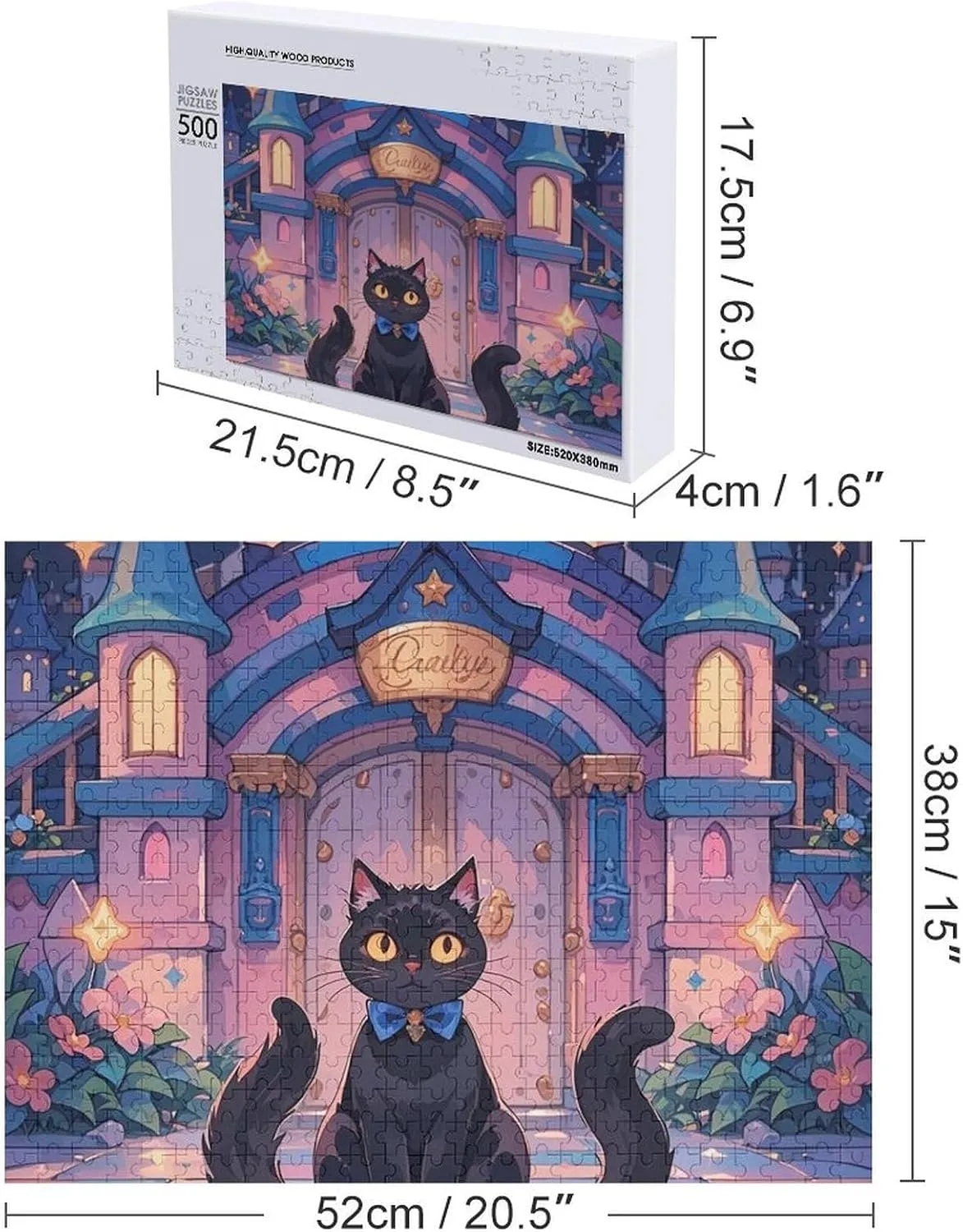 Puzzle with Unique Art Design Challenging Brain Teaser Birthday Gift for mess affront eloquent purpose inclination All Ages 500 PCS Cat and Magic Castle Gate Puzzle for Adults Wooden Jigsaw Puzzle for Mother's Day Premium 