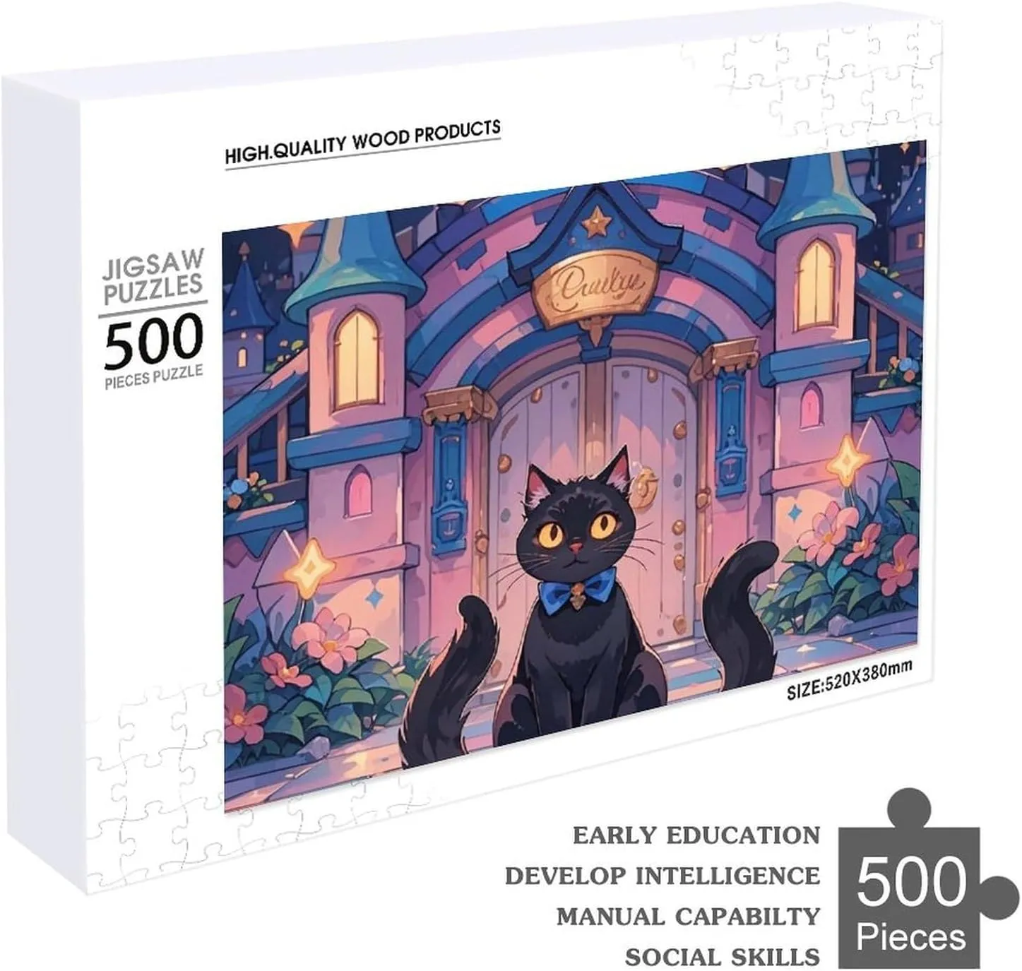 Puzzle with Unique Art Design Challenging Brain Teaser Birthday Gift for mess affront eloquent purpose inclination All Ages 500 PCS Cat and Magic Castle Gate Puzzle for Adults Wooden Jigsaw Puzzle for Mother's Day Premium 