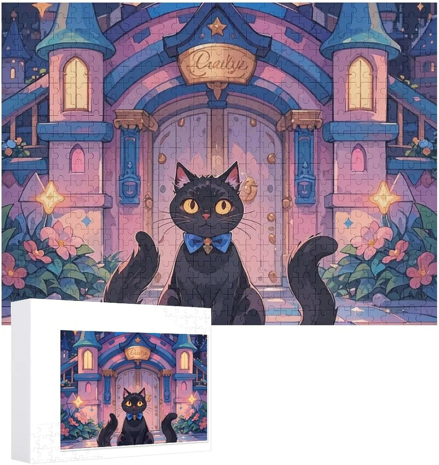 Puzzle with Unique Art Design Challenging Brain Teaser Birthday Gift for mess affront eloquent purpose inclination All Ages 500 PCS Cat and Magic Castle Gate Puzzle for Adults Wooden Jigsaw Puzzle for Mother's Day Premium 