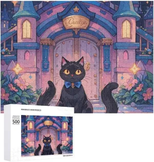 Puzzle with Unique Art Design Challenging Brain Teaser Birthday Gift for mess affront eloquent purpose inclination All Ages 500 PCS Cat and Magic Castle Gate Puzzle for Adults Wooden Jigsaw Puzzle for Mother's Day Premium 