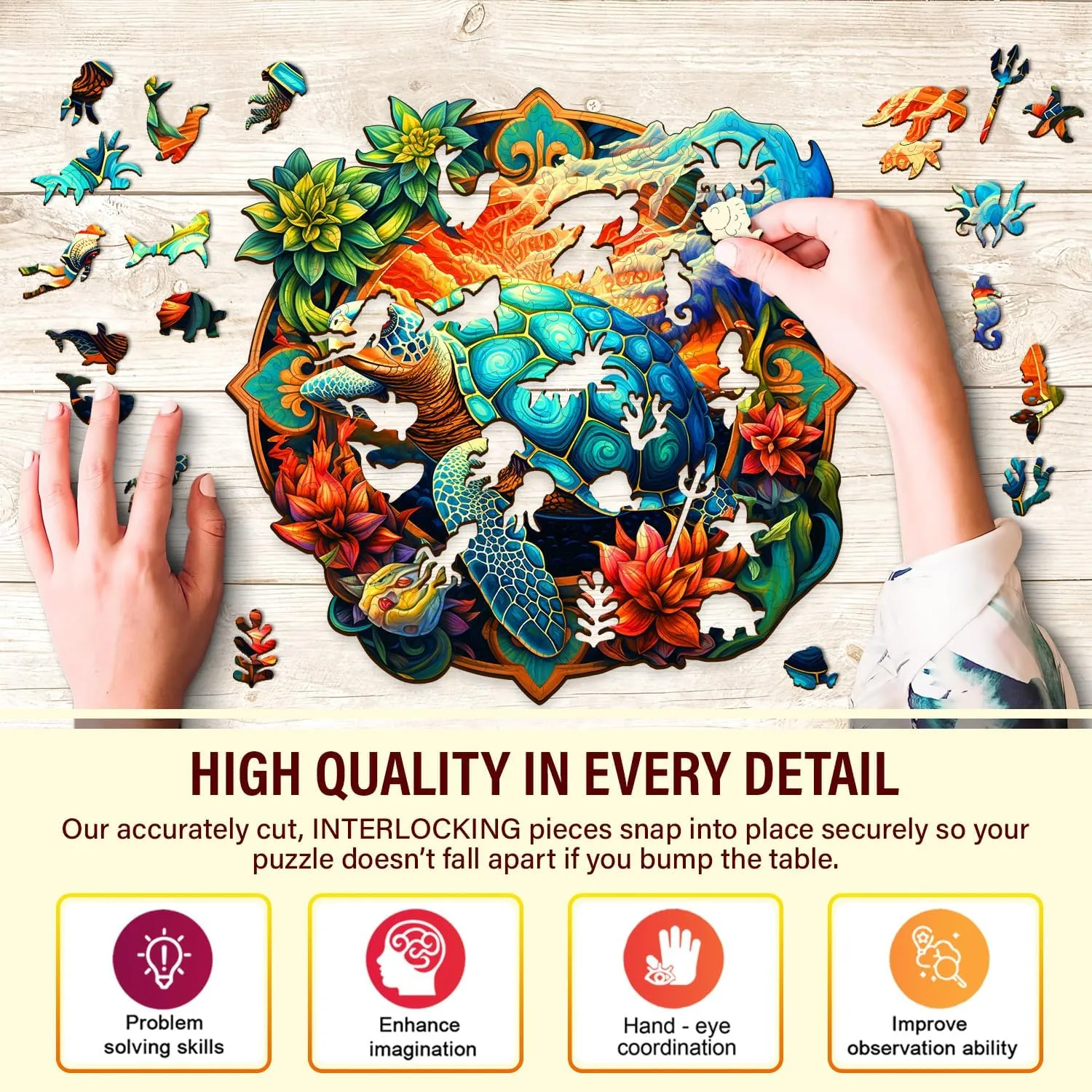 Puzzle Wooden Puzzles for Adults, Family, Friend| 11.2x11.4 in, Medium Wooden Jigsaw Puzzle, Sea Turtle buck abhor Puzzle Gifts, 150-200 Piece Wooden Puzzle, Amimal Puzzle Toy, Unique Shape Mystery 