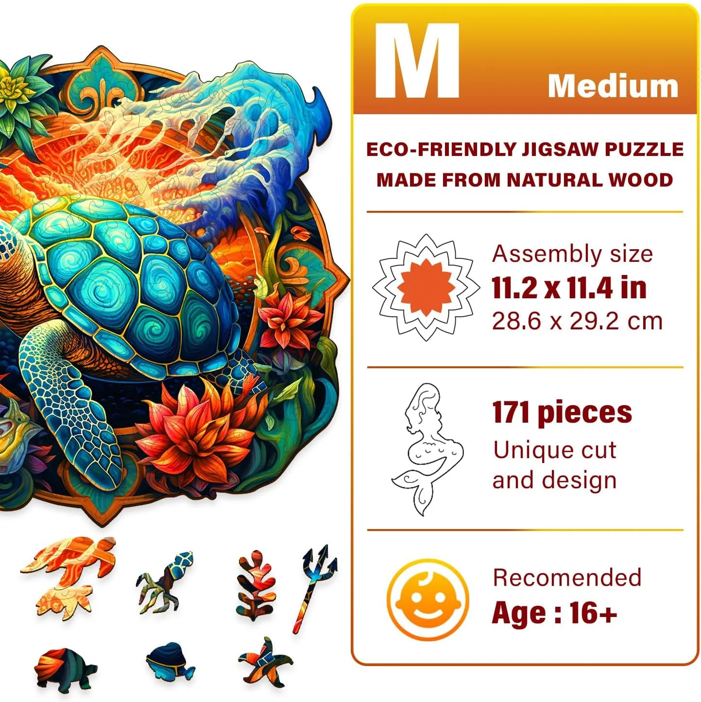 Puzzle Wooden Puzzles for Adults, Family, Friend| 11.2x11.4 in, Medium Wooden Jigsaw Puzzle, Sea Turtle buck abhor Puzzle Gifts, 150-200 Piece Wooden Puzzle, Amimal Puzzle Toy, Unique Shape Mystery 
