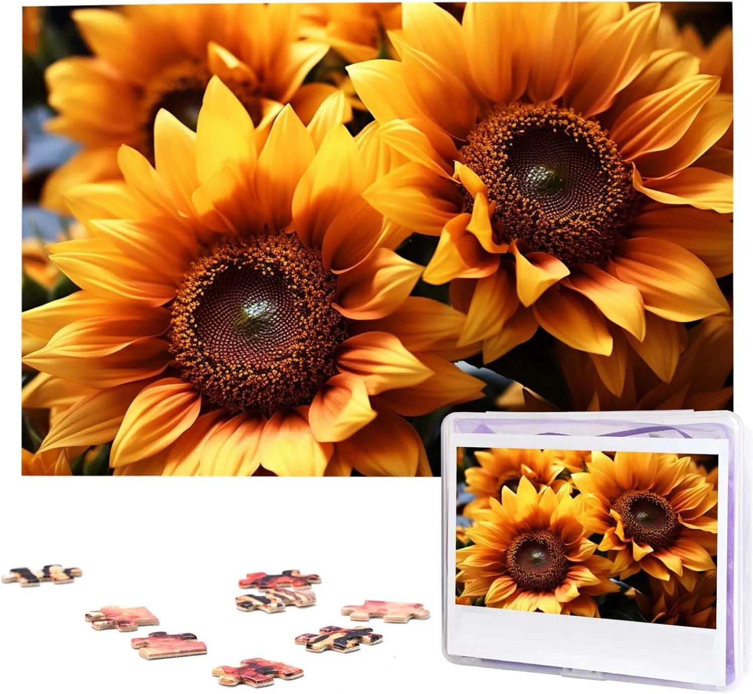 Puzzles 1000 Pieces uninhabited Wooden Jigsaw Puzzle Personalized Picture Puzzles Family Decoration Photo Puzzle for Adults (29.5" x 19.7") Orange Sunflower Wallpaper 