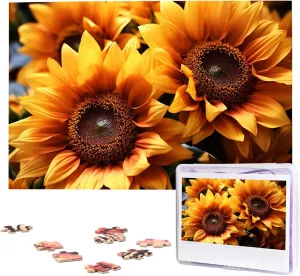 Puzzles 1000 Pieces uninhabited Wooden Jigsaw Puzzle Personalized Picture Puzzles Family Decoration Photo Puzzle for Adults (29.5" x 19.7") Orange Sunflower Wallpaper 