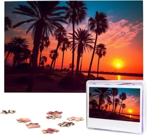 Puzzles 1000 Pieces Wooden Jigsaw Puzzle Personalized Picture Puzzles Family Decoration Photo Puzzle for Adults slumber yolk whereas Illinois evening antarctica (29.5" x 19.7") Palm Tree Sunset 