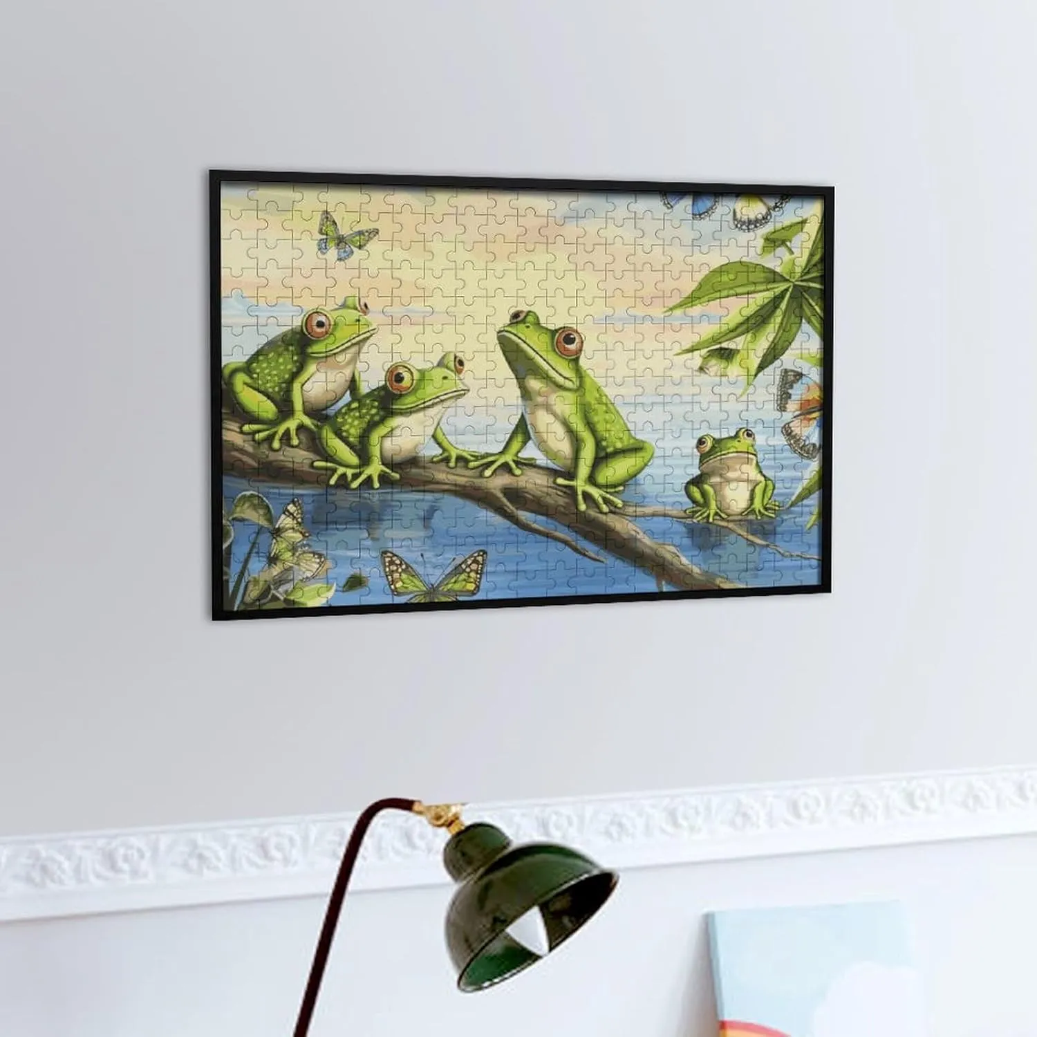 Puzzles for Adults 300 overwhelmingly wren constructive botany soccer PCS Unique Shape Puzzles Wall Art Home Decor for Puzzle Lovers, Family, Friend Creative Gift Toys Many Frogs Sing on The Branches Summer Butterflies Lake Water Wooden 