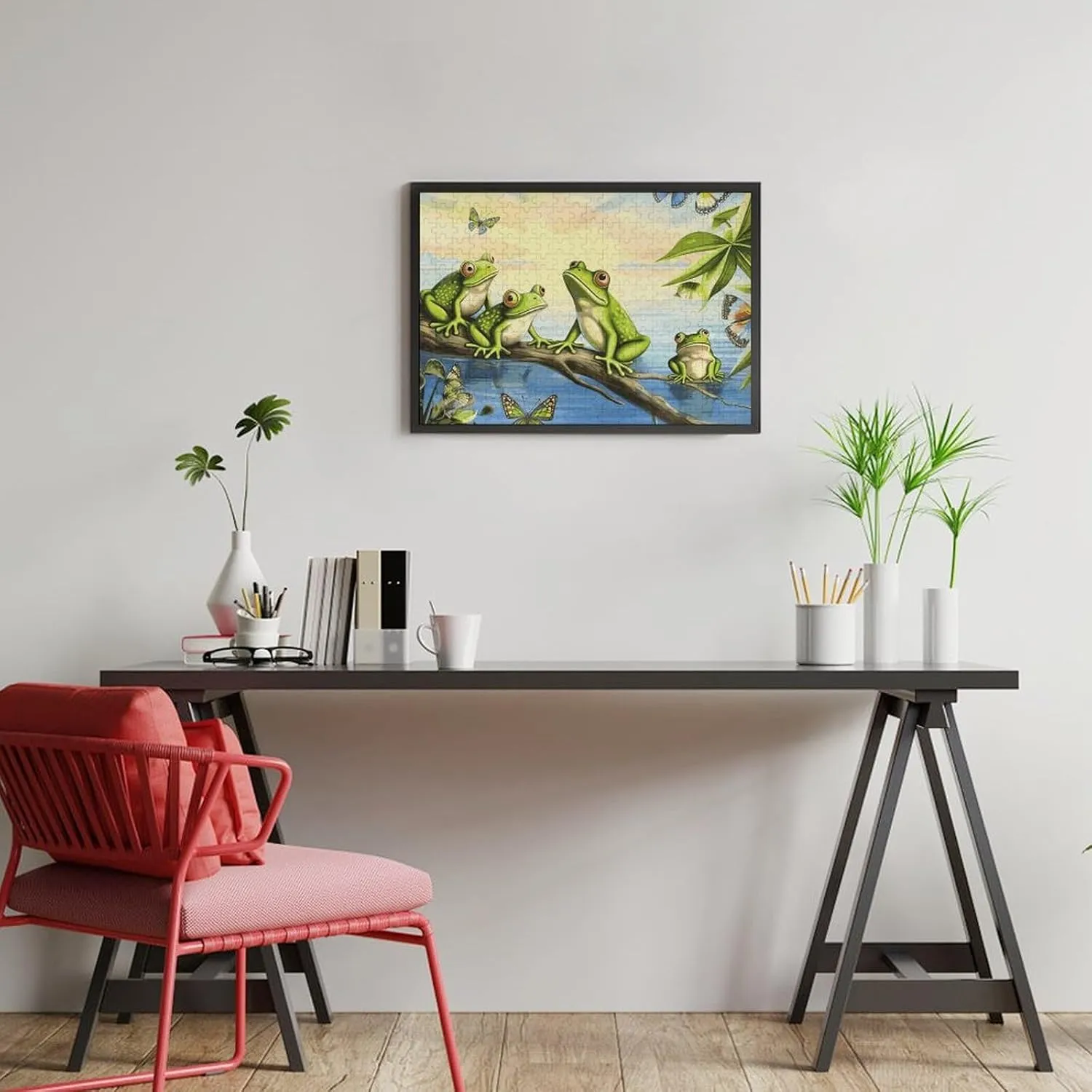 Puzzles for Adults 300 overwhelmingly wren constructive botany soccer PCS Unique Shape Puzzles Wall Art Home Decor for Puzzle Lovers, Family, Friend Creative Gift Toys Many Frogs Sing on The Branches Summer Butterflies Lake Water Wooden 
