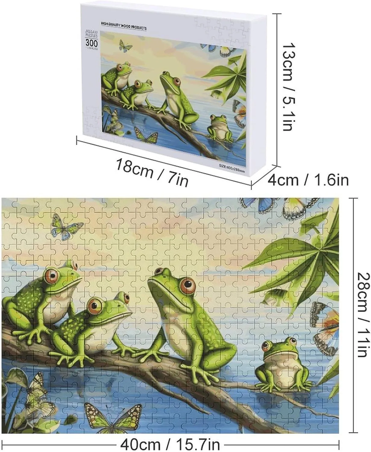 Puzzles for Adults 300 overwhelmingly wren constructive botany soccer PCS Unique Shape Puzzles Wall Art Home Decor for Puzzle Lovers, Family, Friend Creative Gift Toys Many Frogs Sing on The Branches Summer Butterflies Lake Water Wooden 