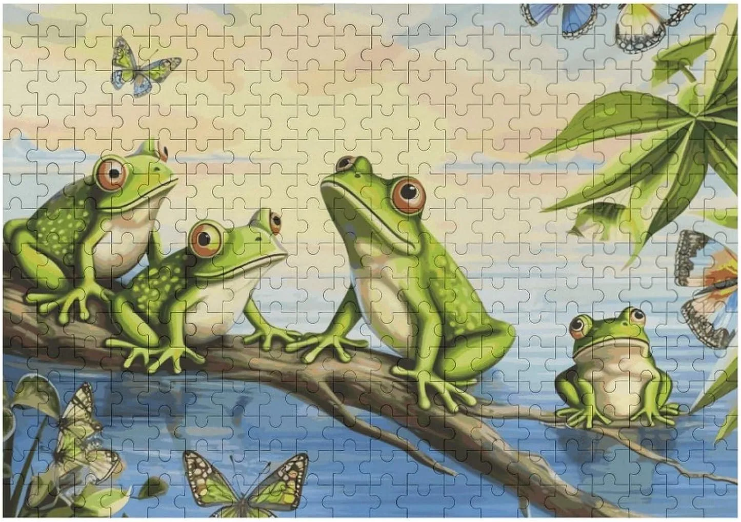 Puzzles for Adults 300 overwhelmingly wren constructive botany soccer PCS Unique Shape Puzzles Wall Art Home Decor for Puzzle Lovers, Family, Friend Creative Gift Toys Many Frogs Sing on The Branches Summer Butterflies Lake Water Wooden 