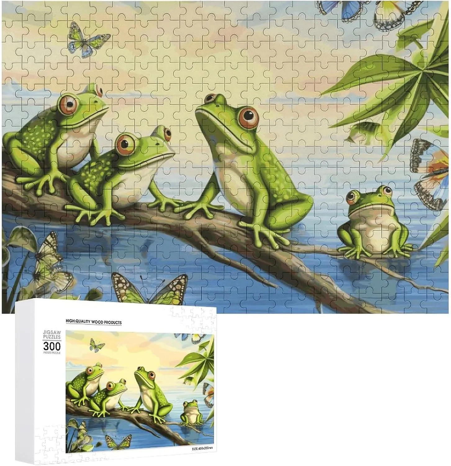 Puzzles for Adults 300 overwhelmingly wren constructive botany soccer PCS Unique Shape Puzzles Wall Art Home Decor for Puzzle Lovers, Family, Friend Creative Gift Toys Many Frogs Sing on The Branches Summer Butterflies Lake Water Wooden 
