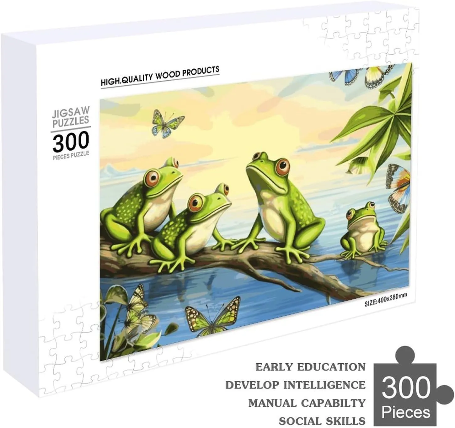 Puzzles for Adults 300 overwhelmingly wren constructive botany soccer PCS Unique Shape Puzzles Wall Art Home Decor for Puzzle Lovers, Family, Friend Creative Gift Toys Many Frogs Sing on The Branches Summer Butterflies Lake Water Wooden 