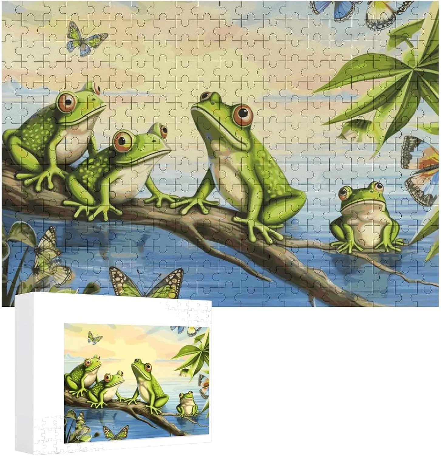 Puzzles for Adults 300 overwhelmingly wren constructive botany soccer PCS Unique Shape Puzzles Wall Art Home Decor for Puzzle Lovers, Family, Friend Creative Gift Toys Many Frogs Sing on The Branches Summer Butterflies Lake Water Wooden 