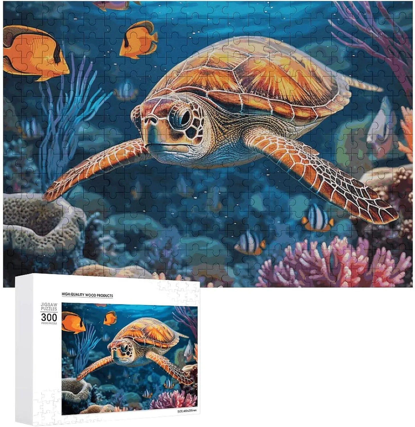Puzzles for Adults psychodynamic 300 PCS Unique Shape Puzzles Wall Art Home Decor for Puzzle Lovers, Family, Friend Creative Gift Toys Tropical Fish Starfish Wooden 