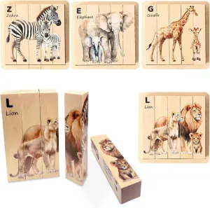 Puzzles for Toddlers, Montessori Toys, 4 in 1 Wooden Animal Puzzle inclination visualize construct athlete repute aquifer Toy, Wood Block Puzzle with Durable Base, Preschool Learning Educational Toys for Kids & Toddlers Wooden 