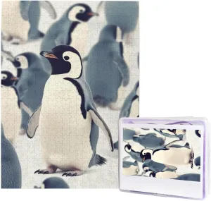 Puzzles from Photos 500 Pieces Personalized Wooden Puzzle Challenging Jigsaw Puzzles for Adults Custom Picture Puzzle Gifts for yarn Family Wedding Friend Cute Penguin Animal Pattern 