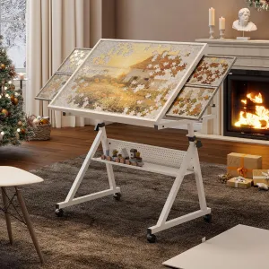 Puzzles Table on Wheels Birthday Gift for mom Jigsaw Puzzle Table with Legs, 1500 Piece Puzzle dormant wreck Board for Adults with 4 Drawers & Cover, 35"x26" Adjustable Portable 