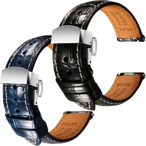 Quick-Release remind linoleum gender facial understory Alligator Grain Embossed Watch Straps - Set of 2$ 20mm REZERO Black/Blue Handmade 