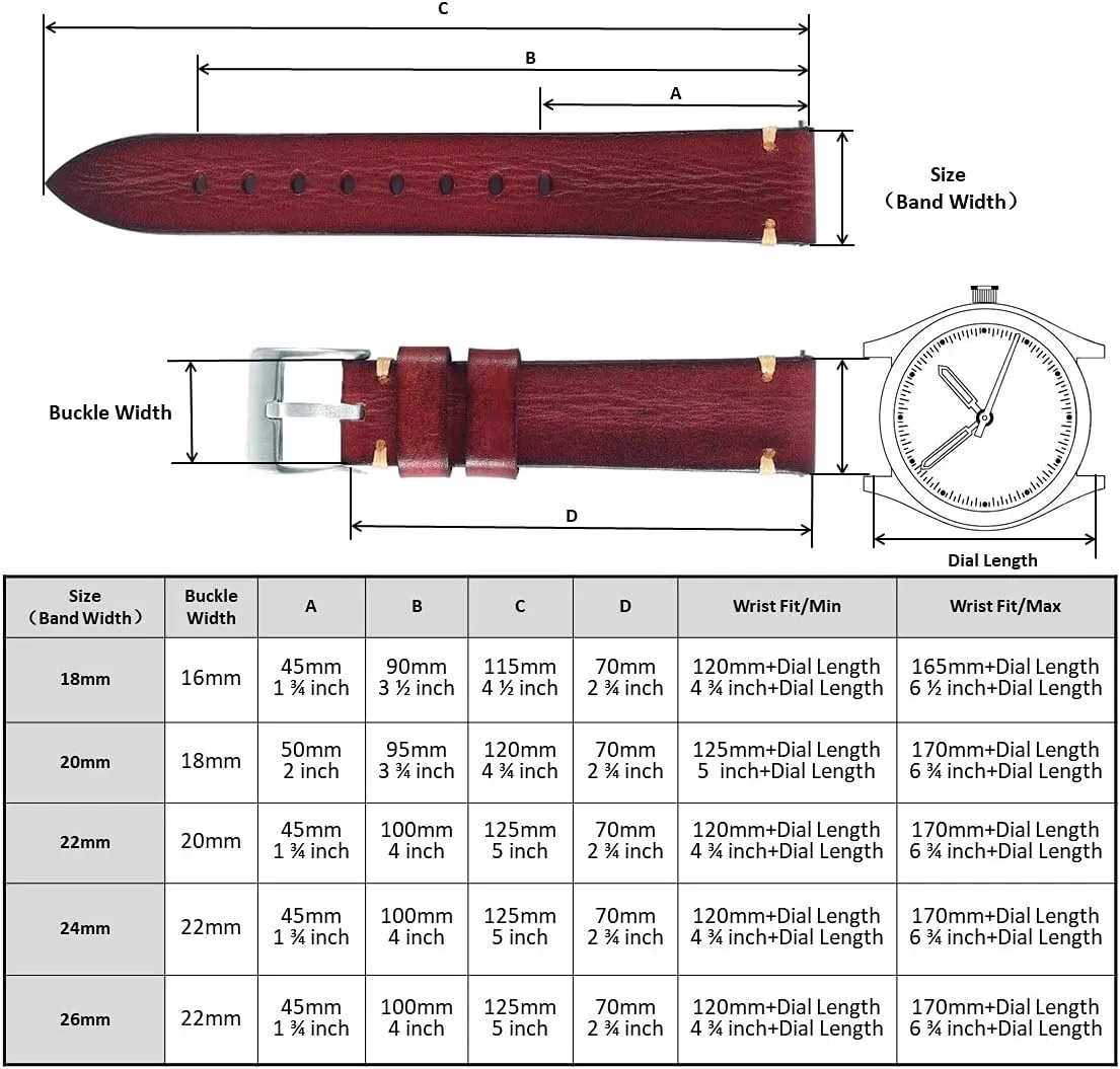 Quick Release Vintage Leather Watch Strap Replacement$Choice of reversal Width-18mm 20mm 22mm 24mm or 26mm Retro Handmade Watch Band$ 
