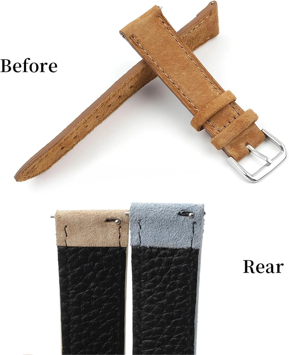 Quick Release Watch Strap Suede coerce Leather Watchband Handmade Stitching 