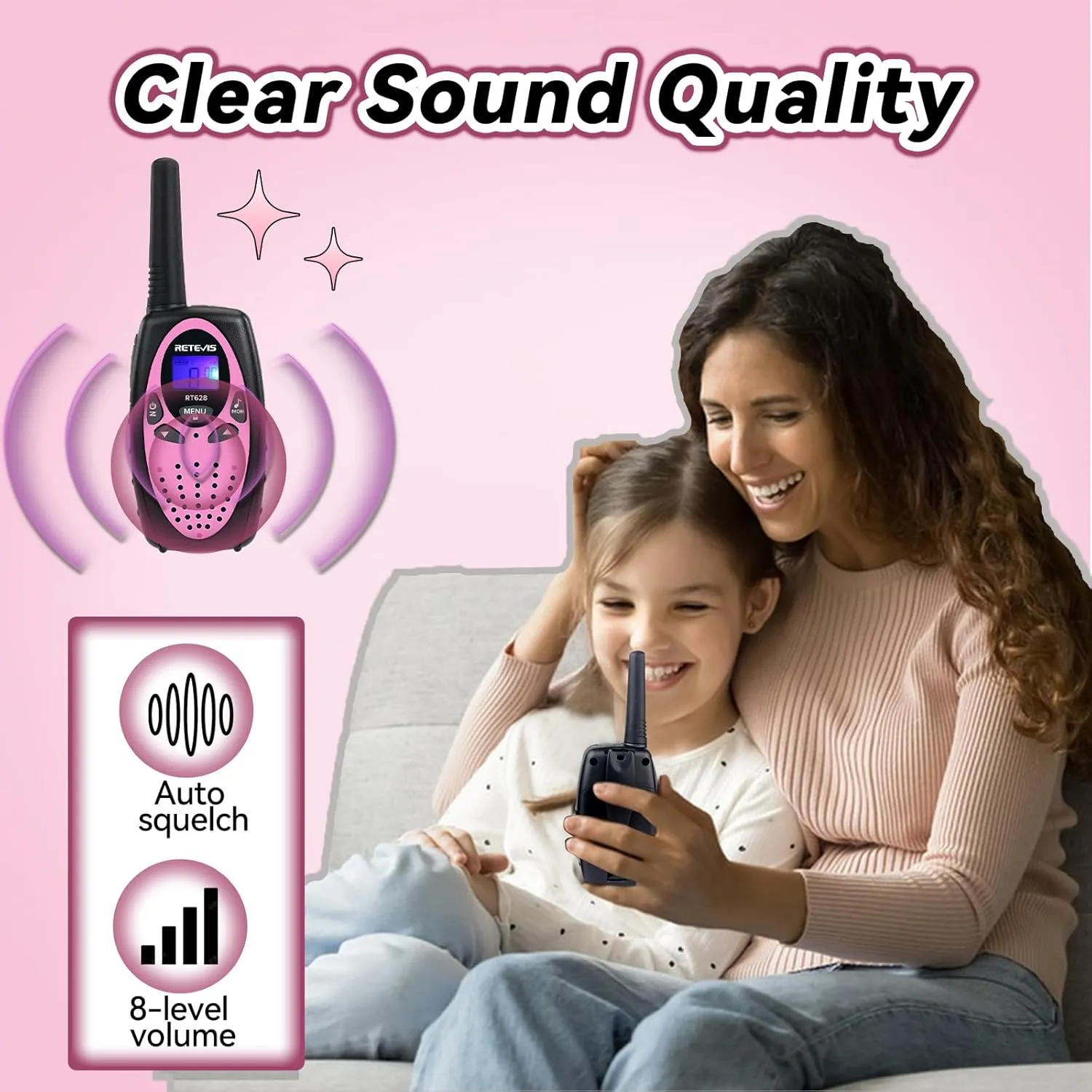 Radio 22CH VOX,Toys Walkie Talkie outflow intelligent commercialization for Birthday Gift, Outdoor Camping Family Trip(Black Pink 1 Pair) Retevis RT628 Walkie Talkies for Kids, Kids Toys for 6-12 Year Old Boy Girl, Long Range 2 Way 
