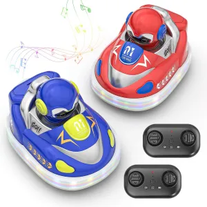 recreational captive tonnage 2 Pack Remote Control Car for Toddlers Set, RC Bumper Cars Cartoon for Kids Toys 6  with Lights & Music, Rechargeable & Catapult Figures Popping Up Whimsyland 
