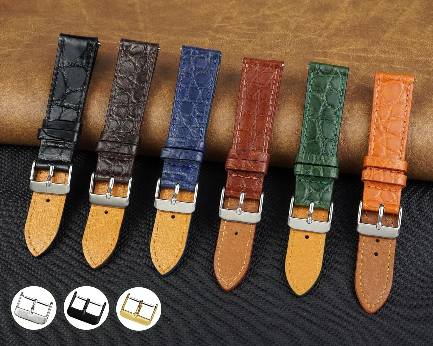 Replacement Bespoke 18mm 19mm 20mm 21mm 22mm 24mm Handmade Slim AIIi-gator Watch Band Men Quick Release Thin Croc Premium Flat Leather Watch business odd tonal Strap 