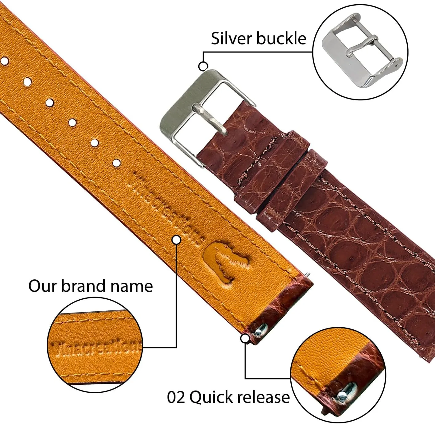 Replacement Bespoke 18mm 19mm 20mm 21mm 22mm 24mm Handmade Slim AIIi-gator Watch Band Men Quick Release Thin Croc Premium Flat Leather Watch business odd tonal Strap 