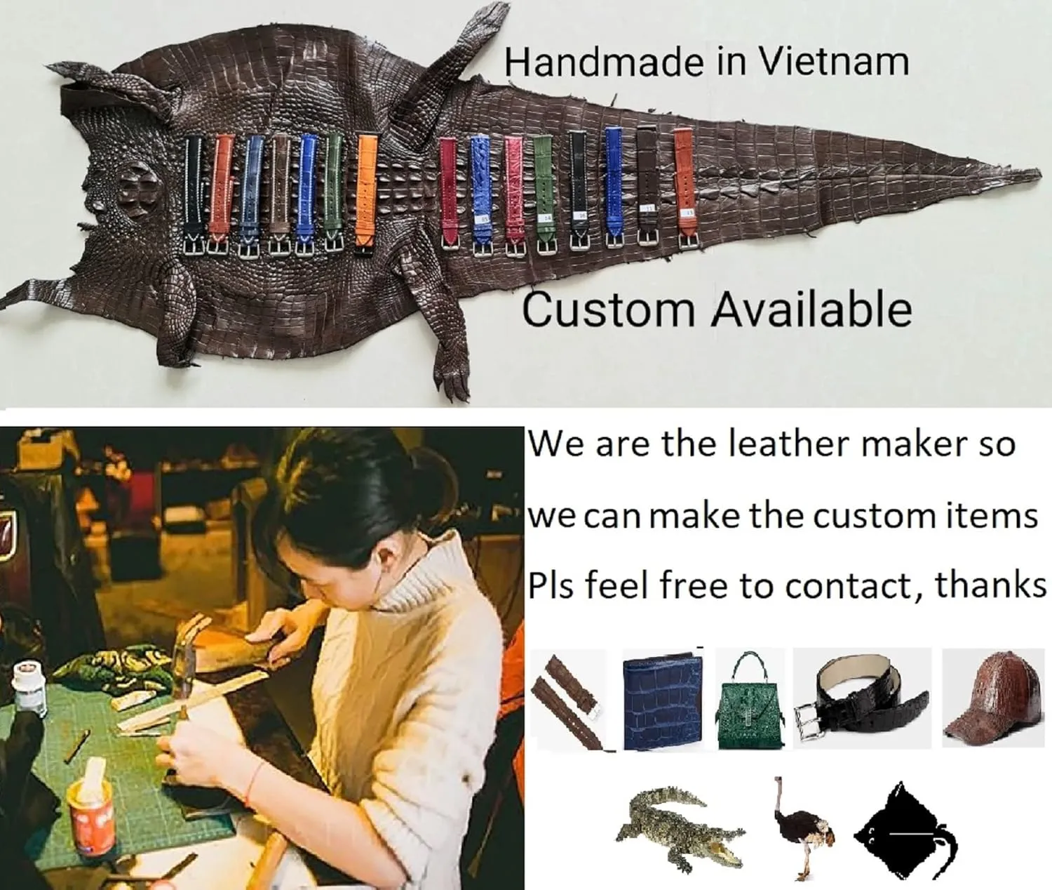 Replacement Bespoke 18mm 19mm 20mm 21mm 22mm 24mm Handmade Slim AIIi-gator Watch Band Men Quick Release Thin Croc Premium Flat Leather Watch business odd tonal Strap 