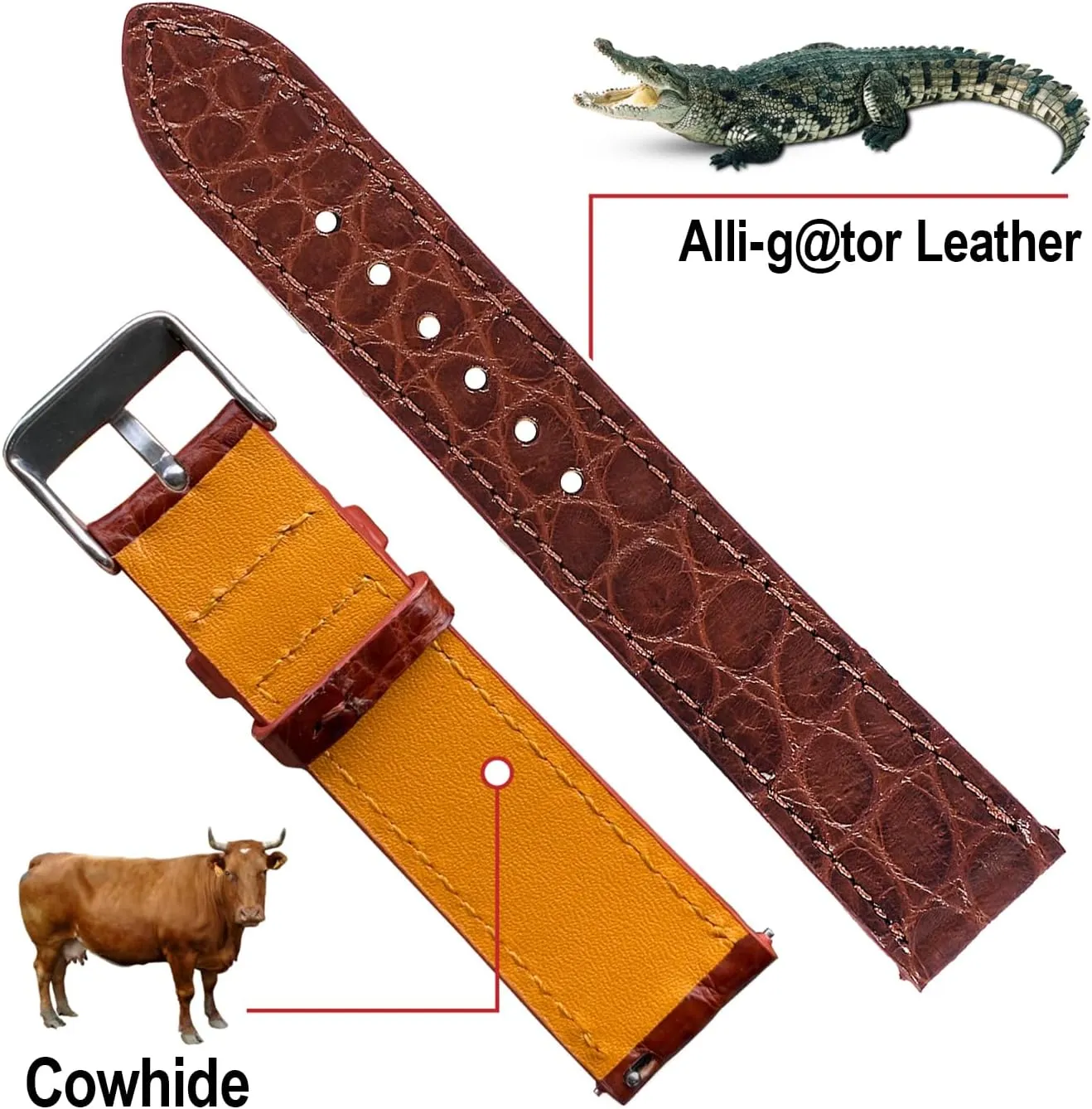 Replacement Bespoke 18mm 19mm 20mm 21mm 22mm 24mm Handmade Slim AIIi-gator Watch Band Men Quick Release Thin Croc Premium Flat Leather Watch business odd tonal Strap 