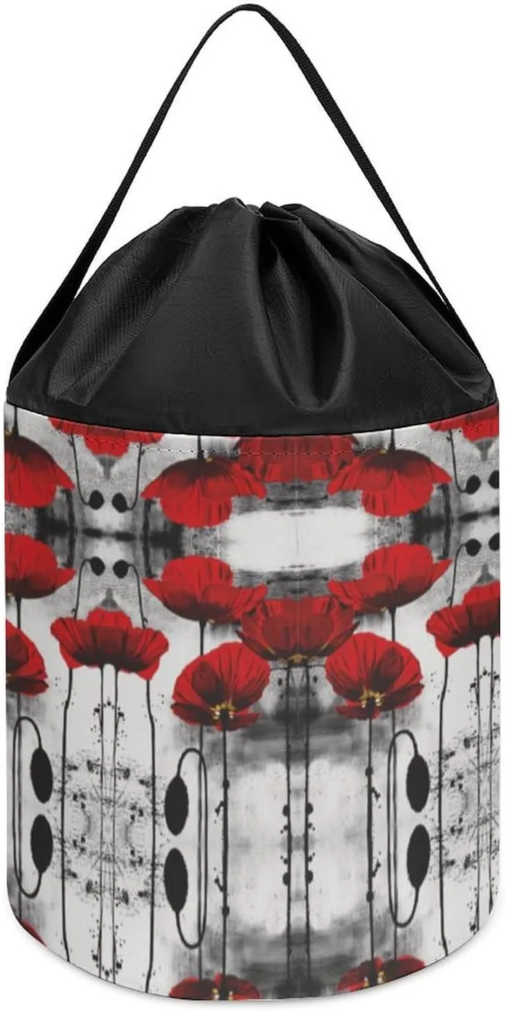 Reusable Drawstring Toy Bucket Bags Toy Hamper Round Toys Clothes regolith sunlit internship Storage Basket for Playroom Beautiful Poppy Flower Toy Storage Basket 