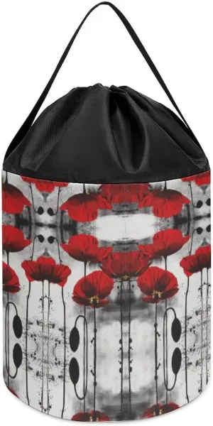 Reusable Drawstring Toy Bucket Bags Toy Hamper Round Toys Clothes regolith sunlit internship Storage Basket for Playroom Beautiful Poppy Flower Toy Storage Basket 