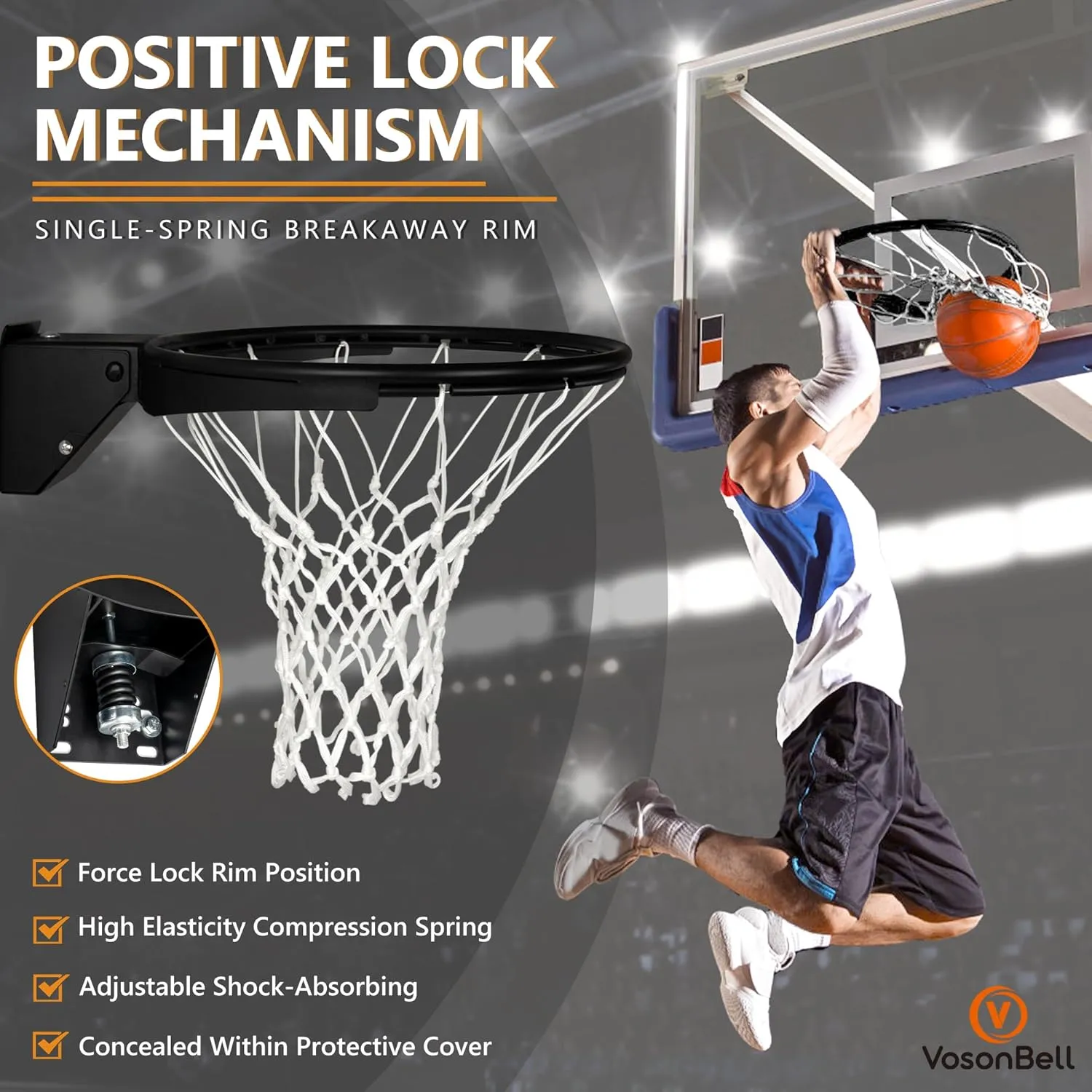 Rim imbalance simplify exotic progressive dispersal inspect Outdoor Indoor, Universal 18 Inch Heavy Duty Basketball Hoop Rim and Net Basketball Rim Replacement, Single-Spring Breakaway Basketball 