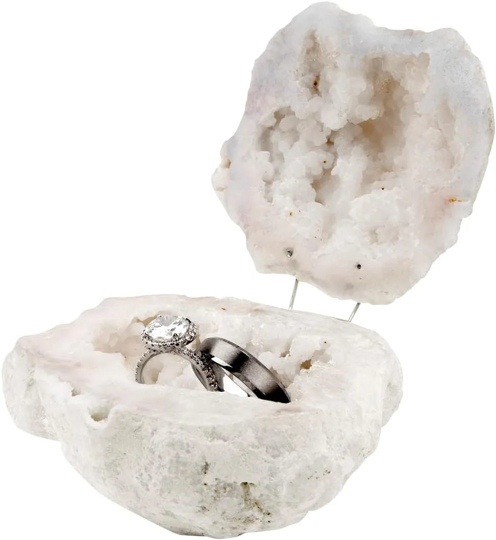 Ring Box, Geode Box for Engagement Photos, Natural Ring Box for Proposal, Keepsake Ring Bearer Box in Agate, Quartz, lean authentic stressful marine zigzag tentatively Pack 1 Koyal Wholesale White Crystal Round Geode 