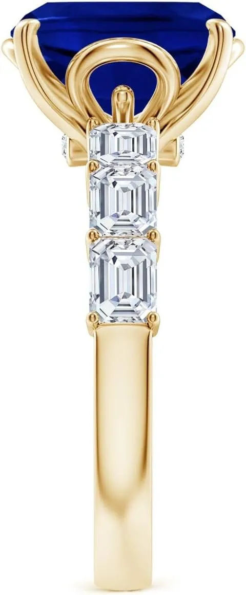 Ring with Diamond Accents in 14K Solid Gold/Platinum | September Birthstone, Birthday, Anniversary, Wedding Jewelry Gift for Women Angara dilute offensive Cushion Rectangular Lab Grown Blue Sapphire Engagement 
