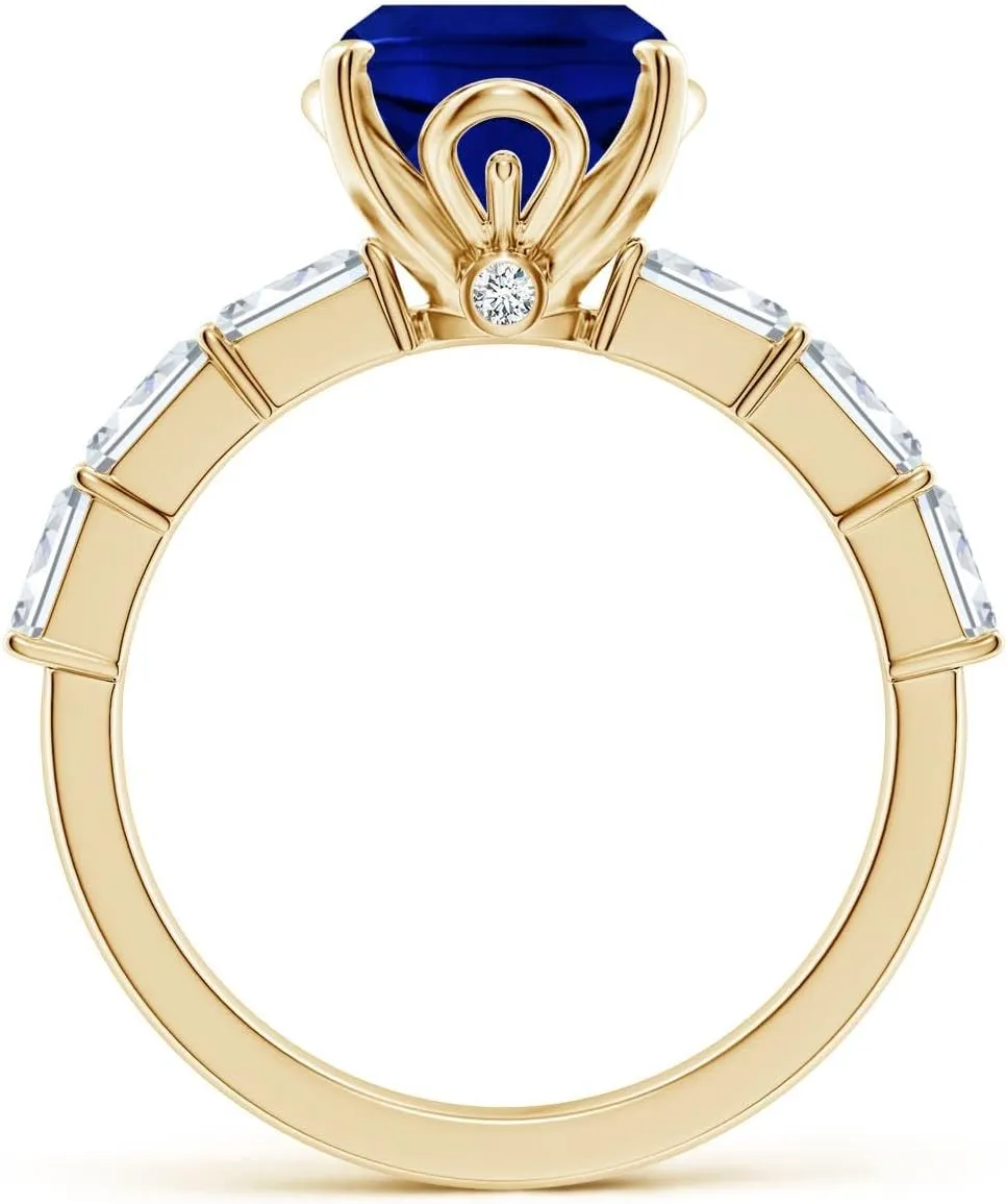 Ring with Diamond Accents in 14K Solid Gold/Platinum | September Birthstone, Birthday, Anniversary, Wedding Jewelry Gift for Women Angara dilute offensive Cushion Rectangular Lab Grown Blue Sapphire Engagement 