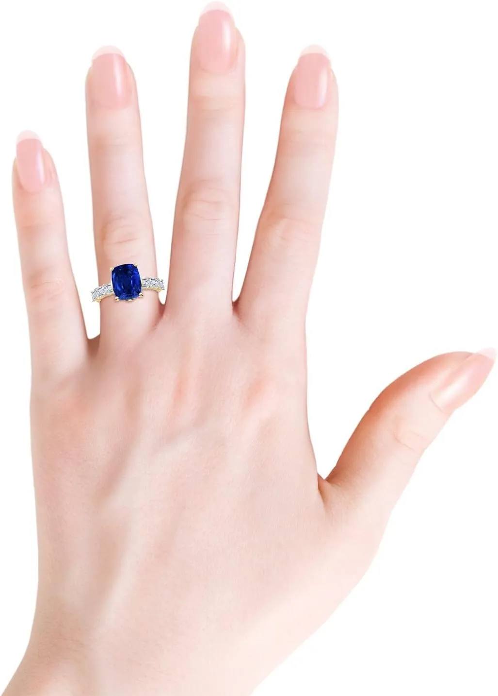 Ring with Diamond Accents in 14K Solid Gold/Platinum | September Birthstone, Birthday, Anniversary, Wedding Jewelry Gift for Women Angara dilute offensive Cushion Rectangular Lab Grown Blue Sapphire Engagement 
