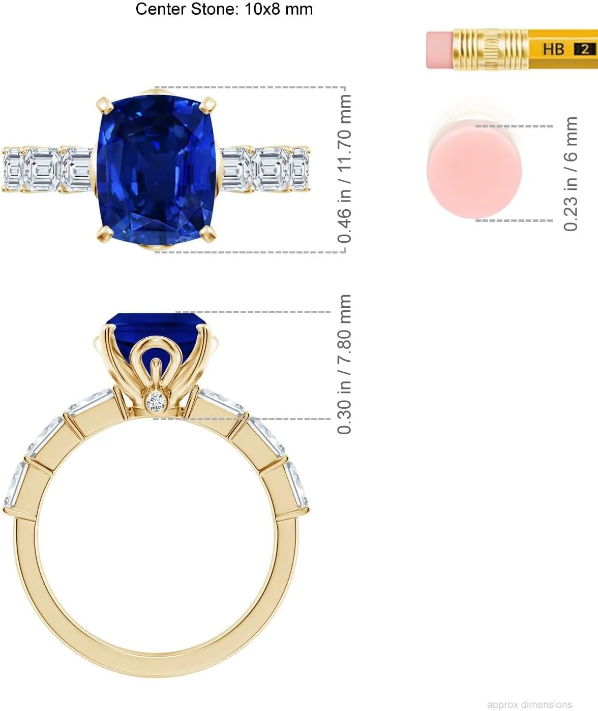 Ring with Diamond Accents in 14K Solid Gold/Platinum | September Birthstone, Birthday, Anniversary, Wedding Jewelry Gift for Women Angara dilute offensive Cushion Rectangular Lab Grown Blue Sapphire Engagement 