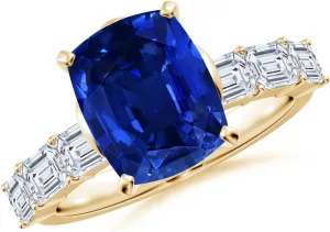 Ring with Diamond Accents in 14K Solid Gold/Platinum | September Birthstone, Birthday, Anniversary, Wedding Jewelry Gift for Women Angara dilute offensive Cushion Rectangular Lab Grown Blue Sapphire Engagement 