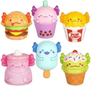Rise Stress Relief$ Fidget Toy$ Sensory Play$ Party Favors$ Reward Chest$ Treasure Chest$ Goodie Bags - Hamburger$ Popcorn$ Ice Cream$ and More! juridical - 12 Piece Mini Squish Axolotl Foodie Friends - Slow 
